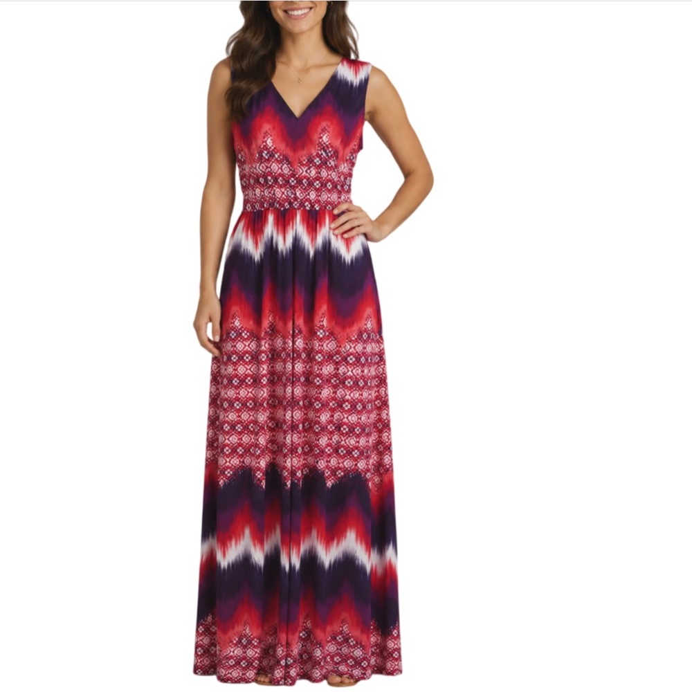 Renee C Stitch Fix Chevron Print Sleeveless V Neck Maxi Dress Pink Size Medium